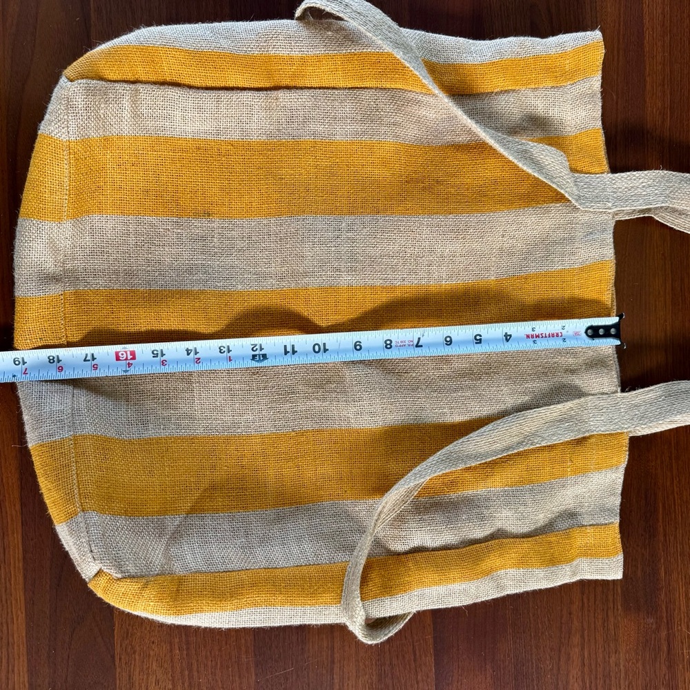 Saardé 100% Natural Woven Jute Market Bag in Mustard Stripe - Beach Pool Tote - Picture 11 of 15